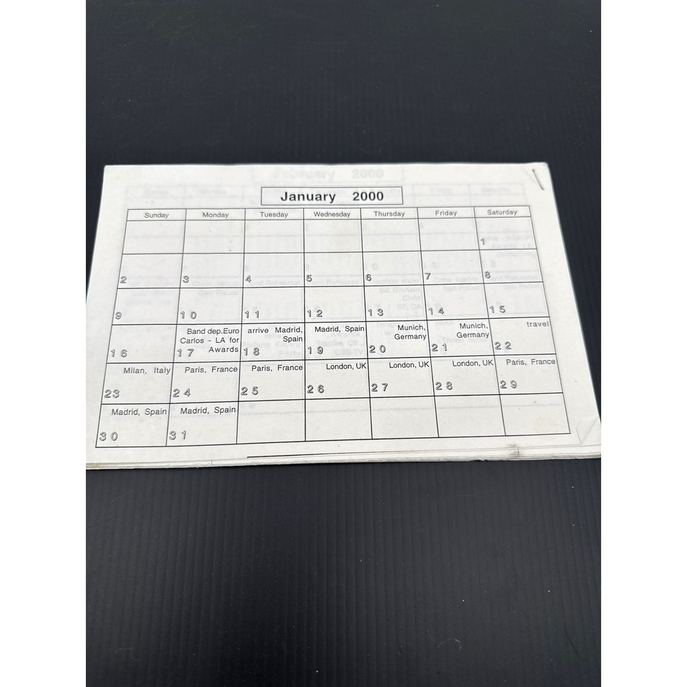 Vintage Santana 2000 European Tour Itinerary January Crew Memorabilia No Cover